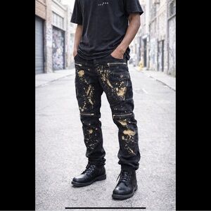 Krome Archive Y2K Moto Zipper Jeans — Paint-Splatter Streetwear Grail